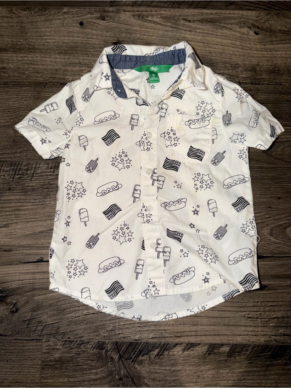 dip White Short-Sleeve Button-Down Shirt with Navy Print